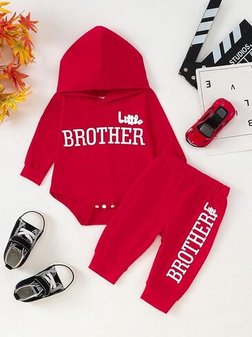 Baby Boy Clothes Newborn Boy Outfits Infant Letter Print Long Sleeve Romper Hoodies Pants Fall Winter Outfits in Kuwait