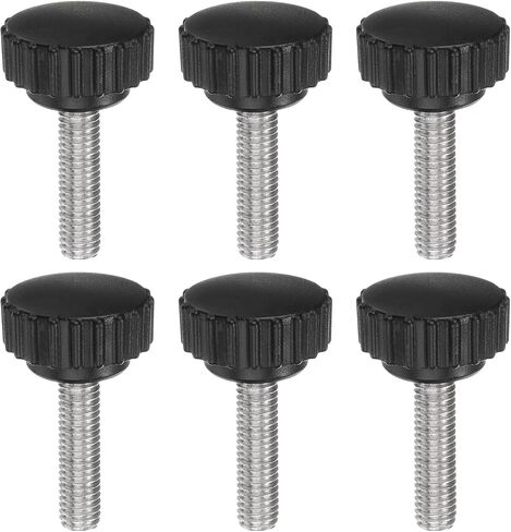 HARFINGTON 6 قطع مقابض تثبيت مخرشة مسامير إبهام M6 × 40 مم متري خيط ذكر 28 مم رأس بلاستيكي غير لامع 304 مسمار من الفولاذ المقاوم للصدأ مقبض يدوي ملولب مقبض إبهام، أسود in Saudi Arabia
