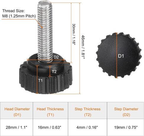 HARFINGTON 6 قطع مقابض تثبيت مخرشة مسامير إبهام M6 × 40 مم متري خيط ذكر 28 مم رأس بلاستيكي غير لامع 304 مسمار من الفولاذ المقاوم للصدأ مقبض يدوي ملولب مقبض إبهام، أسود in Saudi Arabia