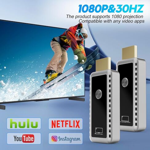 Wireless HDMI Transmitter and Receiver, Plug & Play Portable Wireless HDMI, 4K Wireless HDMI Support 2.4/5.8Ghz 100Ft, for Laptop/Pc/Tv Box/Camera/Projector, No App/Bluetooth Needed in Saudi Arabia