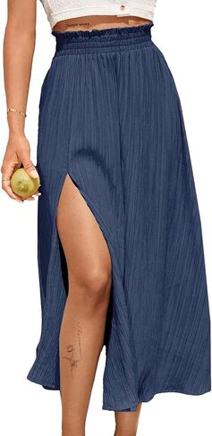 تنورة أفانوفا النسائية ذات الخصر العالي والمطويات الطويلة ذات فتحة متوسطة مرنة in Kuwait