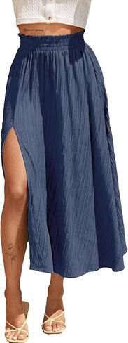 تنورة أفانوفا النسائية ذات الخصر العالي والمطويات الطويلة ذات فتحة متوسطة مرنة in Kuwait