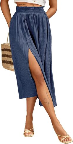 تنورة أفانوفا النسائية ذات الخصر العالي والمطويات الطويلة ذات فتحة متوسطة مرنة in Kuwait