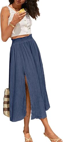 تنورة أفانوفا النسائية ذات الخصر العالي والمطويات الطويلة ذات فتحة متوسطة مرنة in Kuwait