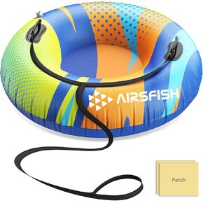 Snow Tube with Towable Leash, AirsFish 2 Packs Inflatable Snow Sled for Heavy Duty Cover Wear-Resistant & Antifreeze Material Sledding Tubes for Winter Sports