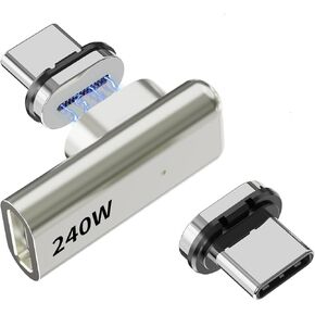 240W USB C Magnetic Adapter, Right Angle 90 Degree USB-C Male to Female Connector, 40Gbps Data Transfer, 4K Video Output, Right Angle USB C Adapter for MacBook Pro/Air, Steam Deck, PS5