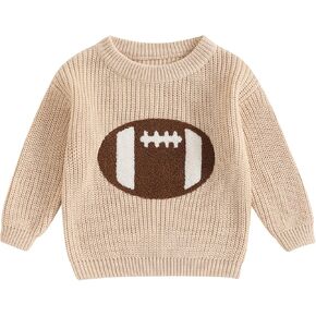 Toddler Baby Boy Girl Football Clothes Embroidery Chunky Knit Sweater Warm Pullover Sweatshirt Long Sleeve Fall Tops