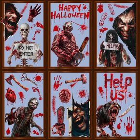 Halloween Window Clings Horror Movie Window Decals Large Reusable Window Stickers Trick or Treat Party Decorations
