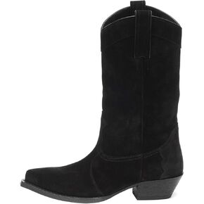 YIYA Western Suede Cowboy Boots Women's Classic Pointed Toe Cowgirl Boot Female Mid-Calf Booties for Women