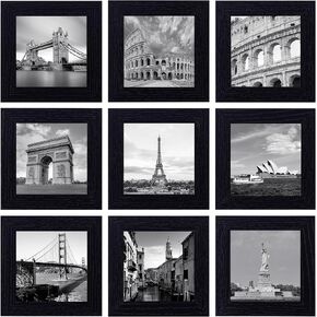 eletecpro 16x16 Picture Frames Set of 9 Classic Gallery Wall Frame Set, Displays 12x12 or 16x16 without Mat, Black Picture Frames Collage Wall Decor, Big Frames for Home Decor