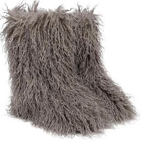 Valpeak Faux Fur Boots for Women 2024 Mongolian Furry Boots y2k for Girls Winter Fluffy Fuzzy Boots