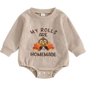 FYBITBO Newborn Thanksgiving Outfit Girl Boy Little Turkey Romper Bubble Long Sleeve Bodysuit Fall Thanksgiving Baby Clothes