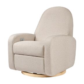 Babyletto Nami Electronic Power Recliner and Swivel Glider with USB Port in Cortado Shearling with Light Wood Base, Greenguard Gold and CertiPUR-US Certified