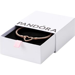 Pandora Moments Heart Closure Snake Chain Bracelet - Compatible Moments Charms Rose Gold Charm Bracelet for Women - Size 7.5"