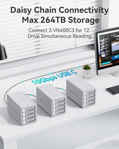 حاوية محرك الأقراص الصلبة Yottamaster VN500C3 5 Bay، سلسلة Daisy 5 Bay DAS بسرعة 10 جيجابت في الثانية، حاوية USB C DAS من الألومنيوم تدعم 110 تيرابايت (5x22 تيرابايت)، بحد أقصى يصل إلى 330 تيرابايت لـ 2.5 بوصة و3.5 بوصة SATA HDD/SSD (بدون أقراص) in Saudi Arabia
