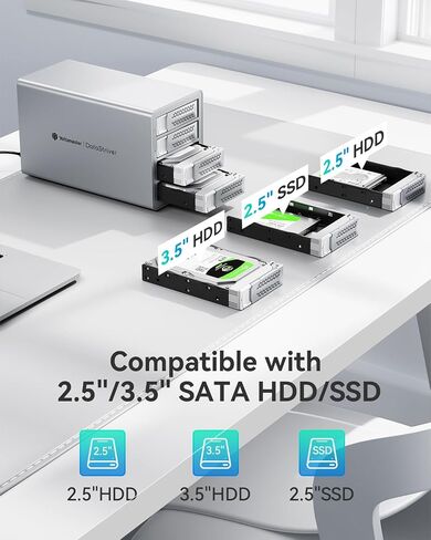 حاوية محرك الأقراص الصلبة Yottamaster VN500C3 5 Bay، سلسلة Daisy 5 Bay DAS بسرعة 10 جيجابت في الثانية، حاوية USB C DAS من الألومنيوم تدعم 110 تيرابايت (5x22 تيرابايت)، بحد أقصى يصل إلى 330 تيرابايت لـ 2.5 بوصة و3.5 بوصة SATA HDD/SSD (بدون أقراص) in Saudi Arabia