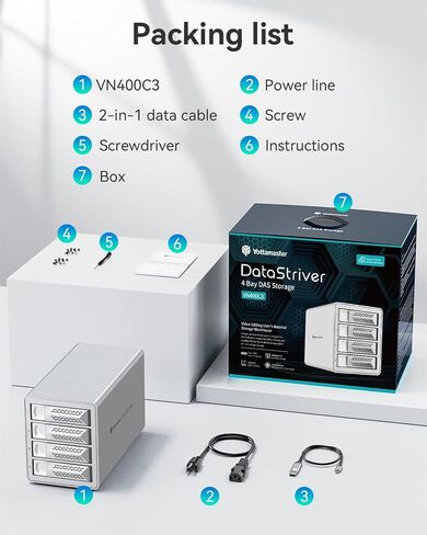 حاوية محرك الأقراص الصلبة Yottamaster VN500C3 5 Bay، سلسلة Daisy 5 Bay DAS بسرعة 10 جيجابت في الثانية، حاوية USB C DAS من الألومنيوم تدعم 110 تيرابايت (5x22 تيرابايت)، بحد أقصى يصل إلى 330 تيرابايت لـ 2.5 بوصة و3.5 بوصة SATA HDD/SSD (بدون أقراص) in Saudi Arabia