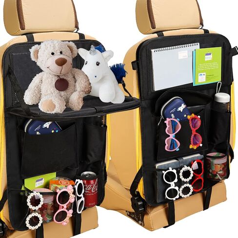ENOCHT 600D Backseat Car Organizer Waterproof Car Storage Organizer with Car Tray 7 Storage Pockets Kick Mats Back Seat Protector for Kids Car Travel Black Accessories Organizer (Black-1 Pack) in Saudi Arabia