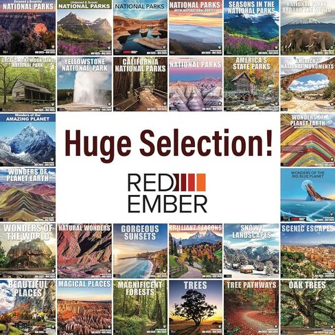 RED EMBER Scenic Escapes 2025 تقويم حائط شهري قابل للتعليق | 12 بوصة × 24 بوصة مفتوح | ورق سميك وقوي | هدية | سفر الطبيعة الجميلة in Kuwait