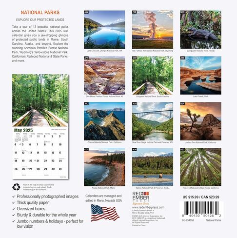 RED EMBER Scenic Escapes 2025 تقويم حائط شهري قابل للتعليق | 12 بوصة × 24 بوصة مفتوح | ورق سميك وقوي | هدية | سفر الطبيعة الجميلة in Kuwait