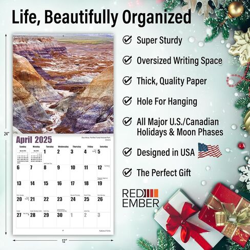 RED EMBER Scenic Escapes 2025 تقويم حائط شهري قابل للتعليق | 12 بوصة × 24 بوصة مفتوح | ورق سميك وقوي | هدية | سفر الطبيعة الجميلة in Kuwait