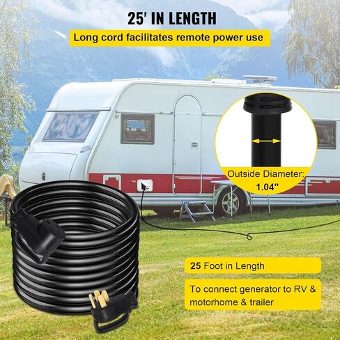 VEVOR 50 FT 50 Amp RV Extension Cord NEMA N14-50P to N14-50R, 125 / 250V Heavy Duty STW 6/3+ 8/1 RV Power Cord, for EV Charging and RV Trailer Campers in Saudi Arabia