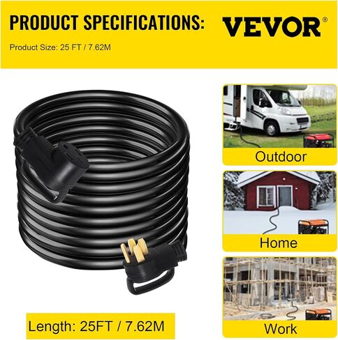 VEVOR 50 FT 50 Amp RV Extension Cord NEMA N14-50P to N14-50R, 125 / 250V Heavy Duty STW 6/3+ 8/1 RV Power Cord, for EV Charging and RV Trailer Campers in Saudi Arabia