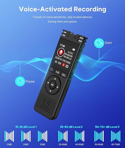 مسجل صوت رقمي سعة 64 جيجابايت مع تشغيل - مسجل صوت LINISME المنشط 【7000 ساعة】، شريط تسجيل صوت شاشة كبيرة بنقرة واحدة للمقابلات/الاجتماعات/الفصول الدراسية in Saudi Arabia