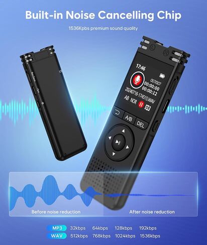 مسجل صوت رقمي سعة 64 جيجابايت مع تشغيل - مسجل صوت LINISME المنشط 【7000 ساعة】، شريط تسجيل صوت شاشة كبيرة بنقرة واحدة للمقابلات/الاجتماعات/الفصول الدراسية in Saudi Arabia