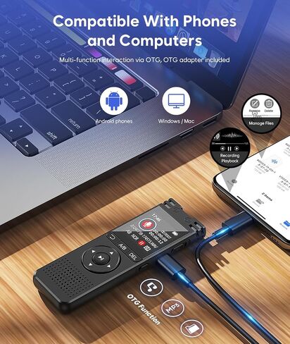مسجل صوت رقمي سعة 64 جيجابايت مع تشغيل - مسجل صوت LINISME المنشط 【7000 ساعة】، شريط تسجيل صوت شاشة كبيرة بنقرة واحدة للمقابلات/الاجتماعات/الفصول الدراسية in Saudi Arabia