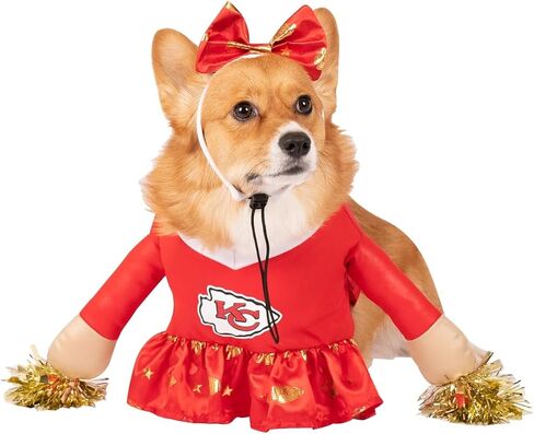 زي فريق Cheer Dog المرخص رسميًا من NFL Kansas City Chiefs من MODERN HERO يشتمل على فستان بأذرع محشوة صناعية وكرات من الزينة وعصابة رأس من الساتان (X-Small) in Saudi Arabia