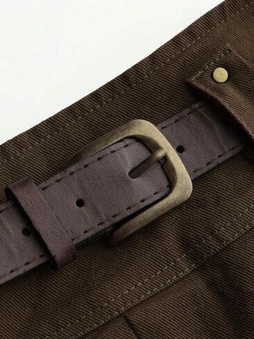 CIDER Mid Waist Solid Pleated Skort with Belt in Saudi Arabia