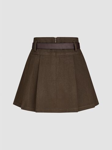 CIDER Mid Waist Solid Pleated Skort with Belt in Saudi Arabia