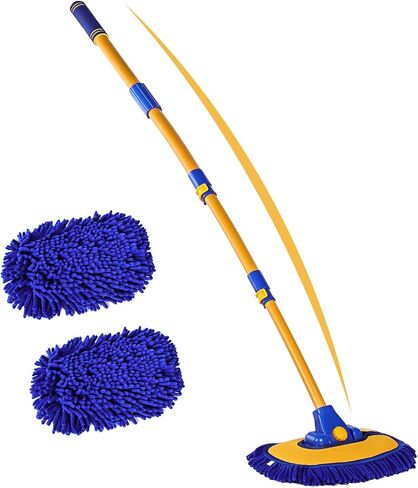 anngrowy 56.7" Car Wash Brush Mop Kit Mitt Sponge with Long Handle Car Cleaning Supplies Kit Tools Car Washing Duster Exterior Scratch Free, Chenille Replacement Head Extension Pole in Saudi Arabia