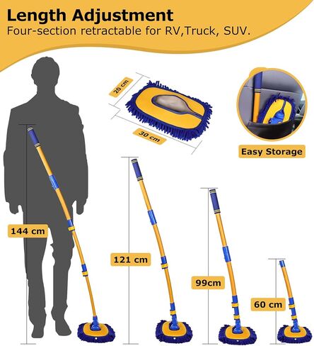 anngrowy 56.7" Car Wash Brush Mop Kit Mitt Sponge with Long Handle Car Cleaning Supplies Kit Tools Car Washing Duster Exterior Scratch Free, Chenille Replacement Head Extension Pole in Saudi Arabia