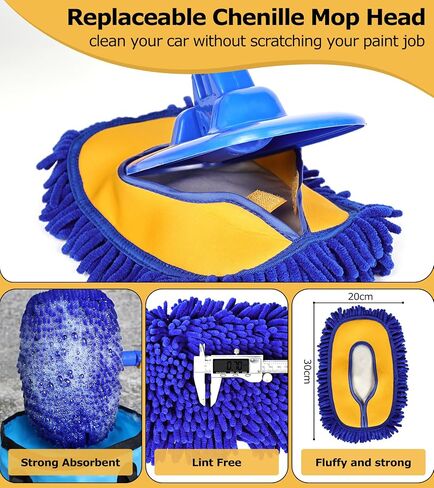 anngrowy 56.7" Car Wash Brush Mop Kit Mitt Sponge with Long Handle Car Cleaning Supplies Kit Tools Car Washing Duster Exterior Scratch Free, Chenille Replacement Head Extension Pole in Saudi Arabia