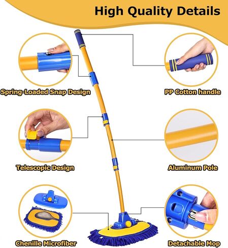 anngrowy 56.7" Car Wash Brush Mop Kit Mitt Sponge with Long Handle Car Cleaning Supplies Kit Tools Car Washing Duster Exterior Scratch Free, Chenille Replacement Head Extension Pole in Saudi Arabia