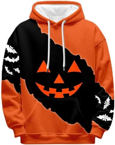 ZKFERAS Mens Halloween Sweatshirt With Fun Pumpkin And Bat Design in Saudi Arabia