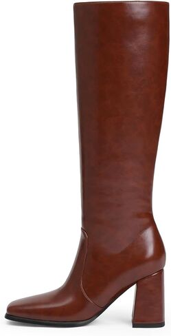 Knee High Boots Women Chunky Heel Square Toe Tall Boots Women Heeled Size Zipper Long Boots in Kuwait