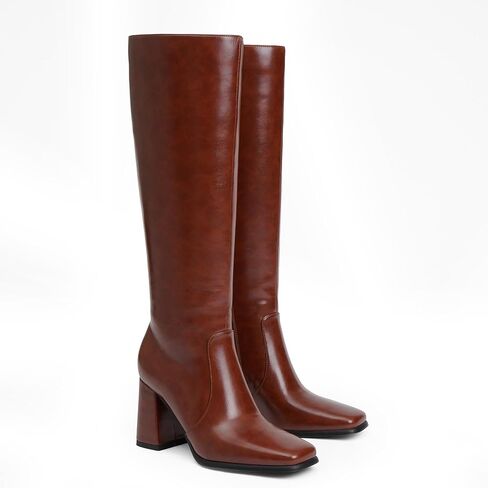 Knee High Boots Women Chunky Heel Square Toe Tall Boots Women Heeled Size Zipper Long Boots in Kuwait