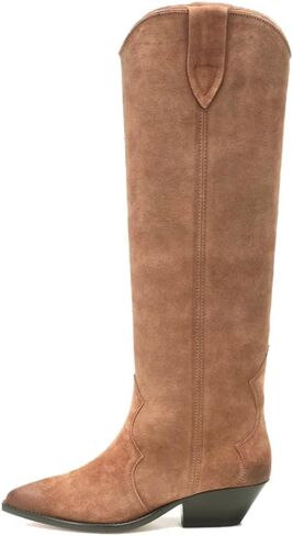 YIYA Western Suede Cowboy Boots Women's Classic Pointed Toe Cowgirl Boot Female Mid-Calf Booties for Women in Kuwait
