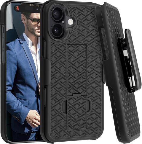 Fingic for iPhone 16 Pro Case with Belt Clip Holster Case Slim Combo Shell with Kickstand Swivel Holster Rugged Shockproof Antiscratch Full Body Protective Case for iPhone 16 Pro,6.3 inch,2024,Black in Kuwait