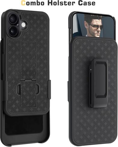 Fingic for iPhone 16 Pro Case with Belt Clip Holster Case Slim Combo Shell with Kickstand Swivel Holster Rugged Shockproof Antiscratch Full Body Protective Case for iPhone 16 Pro,6.3 inch,2024,Black in Kuwait