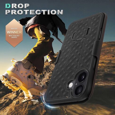 Fingic for iPhone 16 Pro Case with Belt Clip Holster Case Slim Combo Shell with Kickstand Swivel Holster Rugged Shockproof Antiscratch Full Body Protective Case for iPhone 16 Pro,6.3 inch,2024,Black in Kuwait