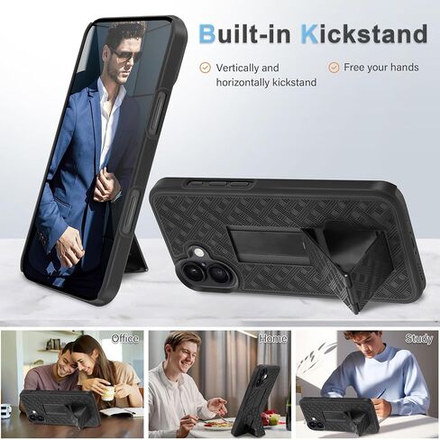 Fingic for iPhone 16 Pro Case with Belt Clip Holster Case Slim Combo Shell with Kickstand Swivel Holster Rugged Shockproof Antiscratch Full Body Protective Case for iPhone 16 Pro,6.3 inch,2024,Black in Kuwait