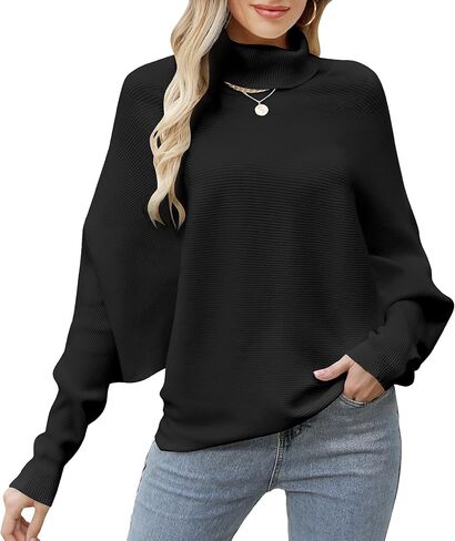 Women Batwing Sleeves Knitted Ribbed Sweaters Winter Turtleneck Pullovers S-XL in Saudi Arabia