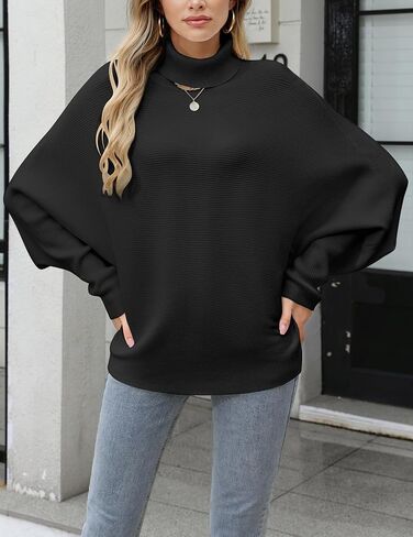 Women Batwing Sleeves Knitted Ribbed Sweaters Winter Turtleneck Pullovers S-XL in Saudi Arabia