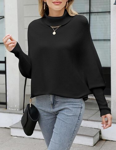 Women Batwing Sleeves Knitted Ribbed Sweaters Winter Turtleneck Pullovers S-XL in Saudi Arabia