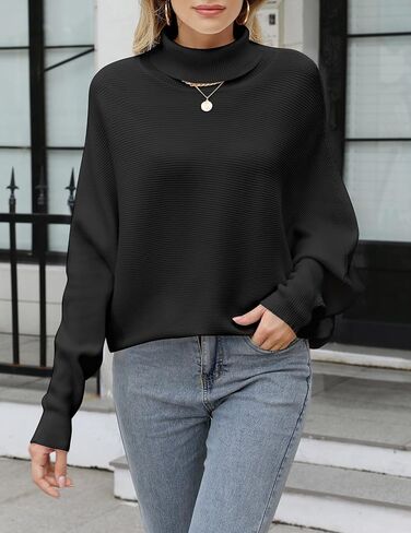 Women Batwing Sleeves Knitted Ribbed Sweaters Winter Turtleneck Pullovers S-XL in Saudi Arabia