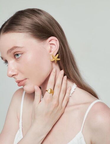 مكتنزة الذهب شل بيان خواتم للنساء كبيرة مفتوحة الفرقة خواتم الذهب قابل للتعديل خواتم الصيف المجوهرات هدية in Kuwait